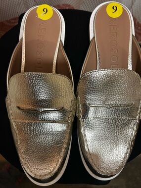 AEROSOLES Metallic Gold Slip-On Mule Loafers